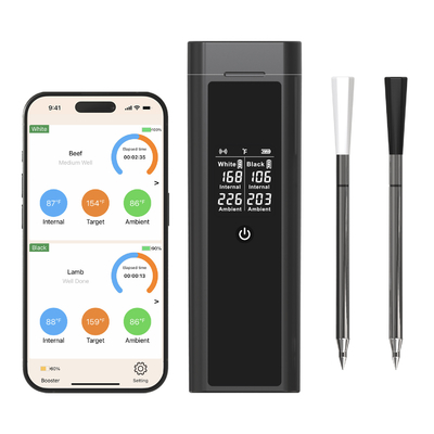 Good price IP67 termômetro de carne sem fio inteligente à prova d'água controlado por telefone APP termômetro de sonda dupla com ecrã LCD on-line